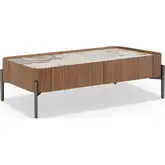 Horizon Coffee Table in Pandora Ceramic, Walnut Veneer & Grey Metal
